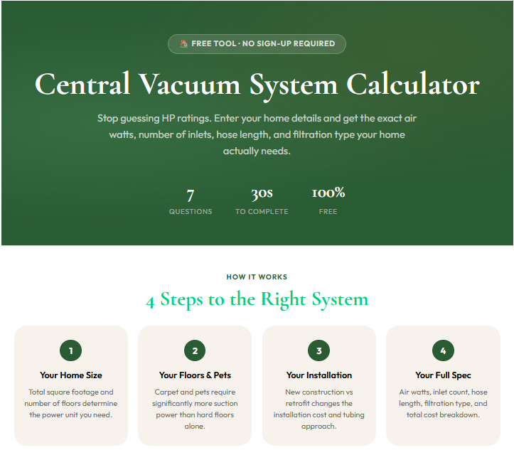 central vacuum system calculator